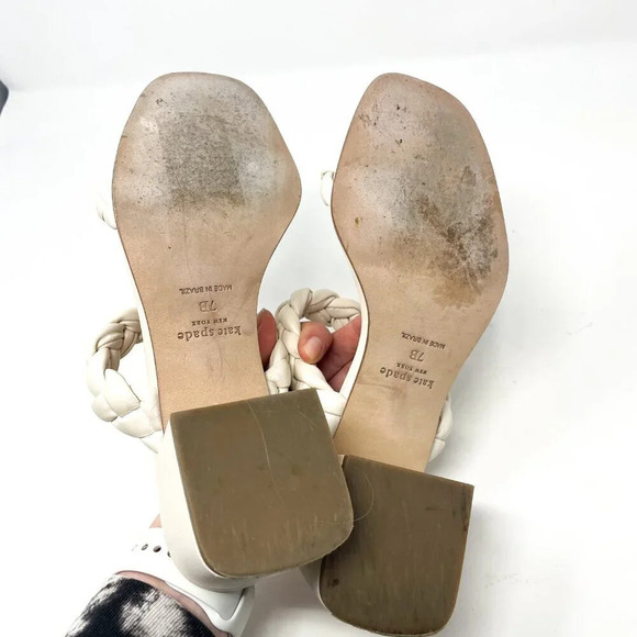 Kate Spade Juniper Braided Slide Heeled Leather Sandals Block Heels Size 7B - Picture 6 of 8